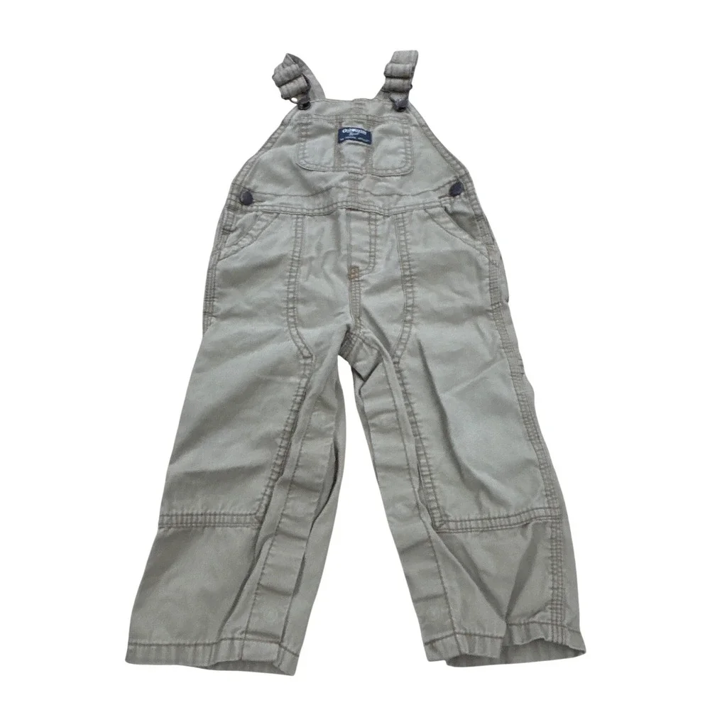 OshKosh Bgosh Kids Khaki Canvas Overalls Tan Workwear Bibs Reinforced Knee